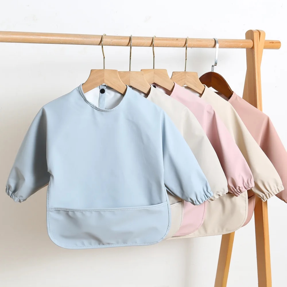 Bib Long Sleeve - Jednokolorowe śliniaki do karmienia dziecka z