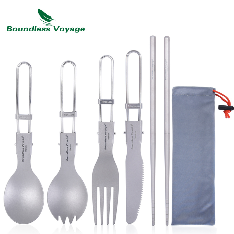 Weaning Spoon Set - Bezgraniczna Podróż Tytanowe Sztućce Kempingowe Składana